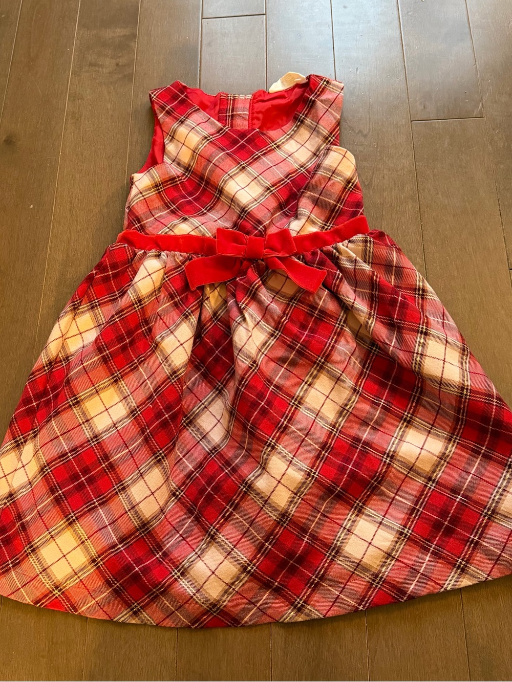 H&M Red Plaid Holiday Dress with Velvet Bow